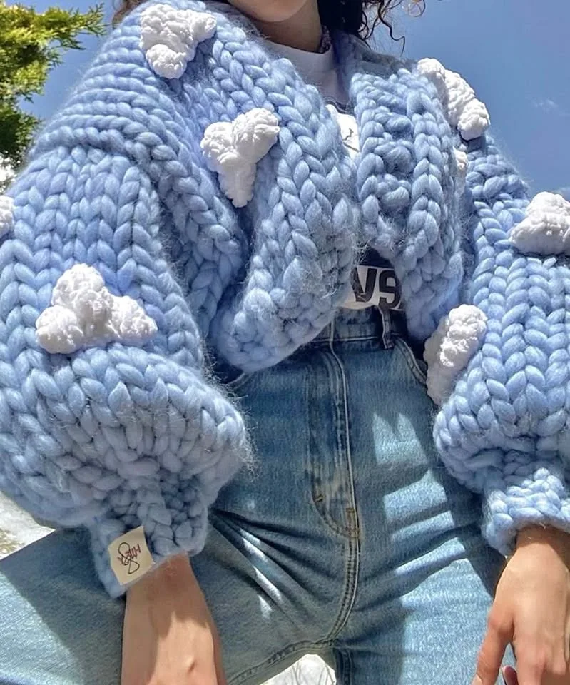 Heyays Chunky Knit Blue Cloud Cardigan
