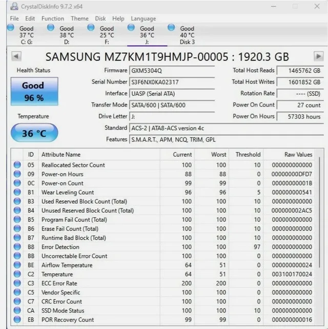 SAMSUNG SM863a 1.92TB SSD 2.5" SATA SSD image indicator(2)
