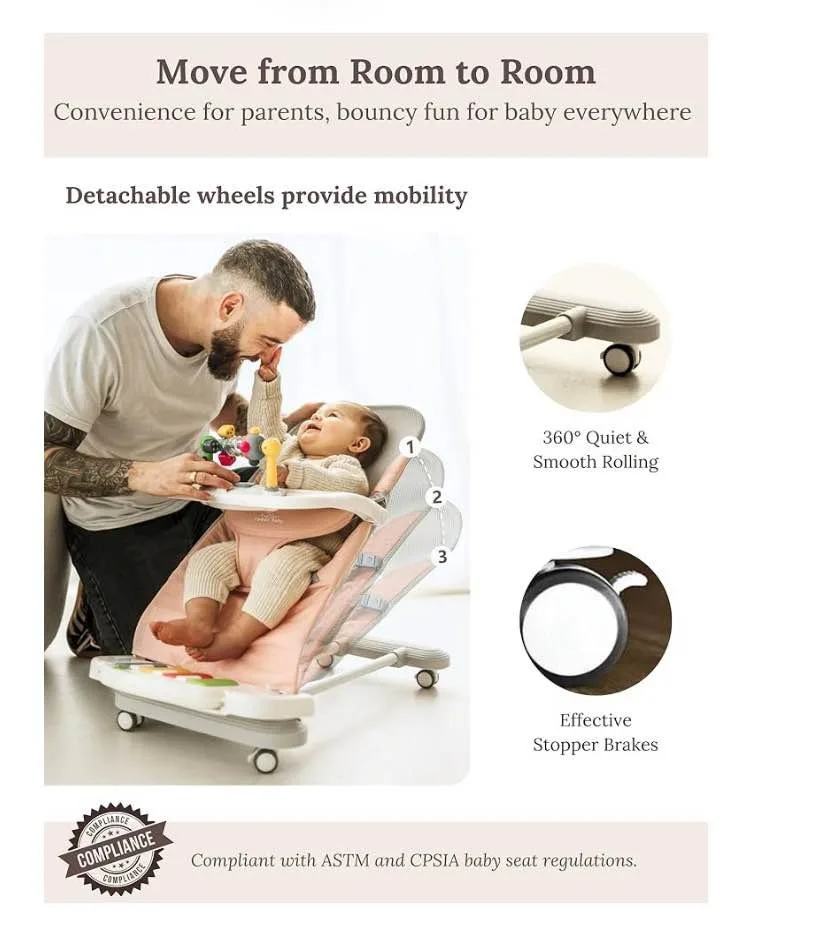 CuddoBaby 4-in-1 Baby Bouncer w/ Piano & Tray image indicator(3)