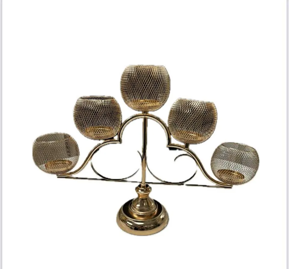 Golden Mesh Candleholder of 5