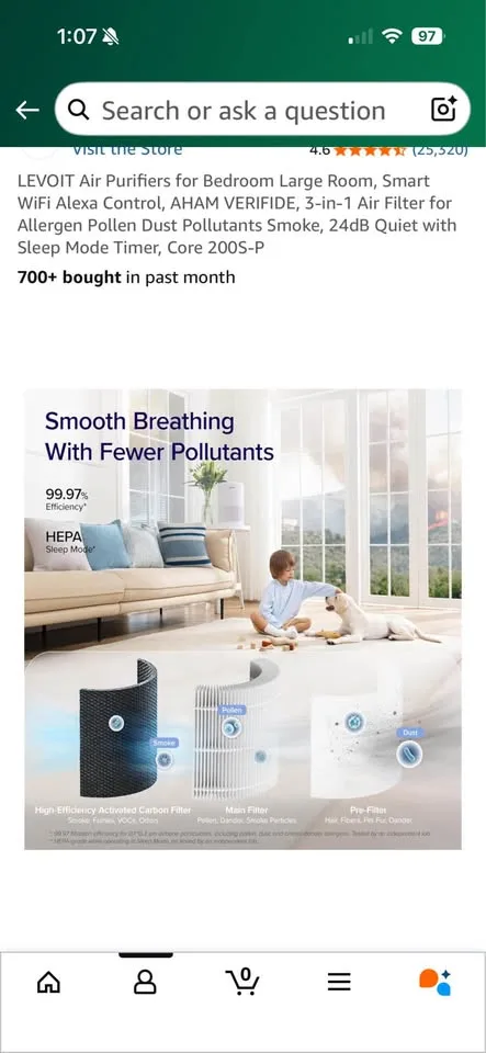 LEVOIT Core 200S-P Smart Air Purifier - Excellent (Used) image indicator(10)