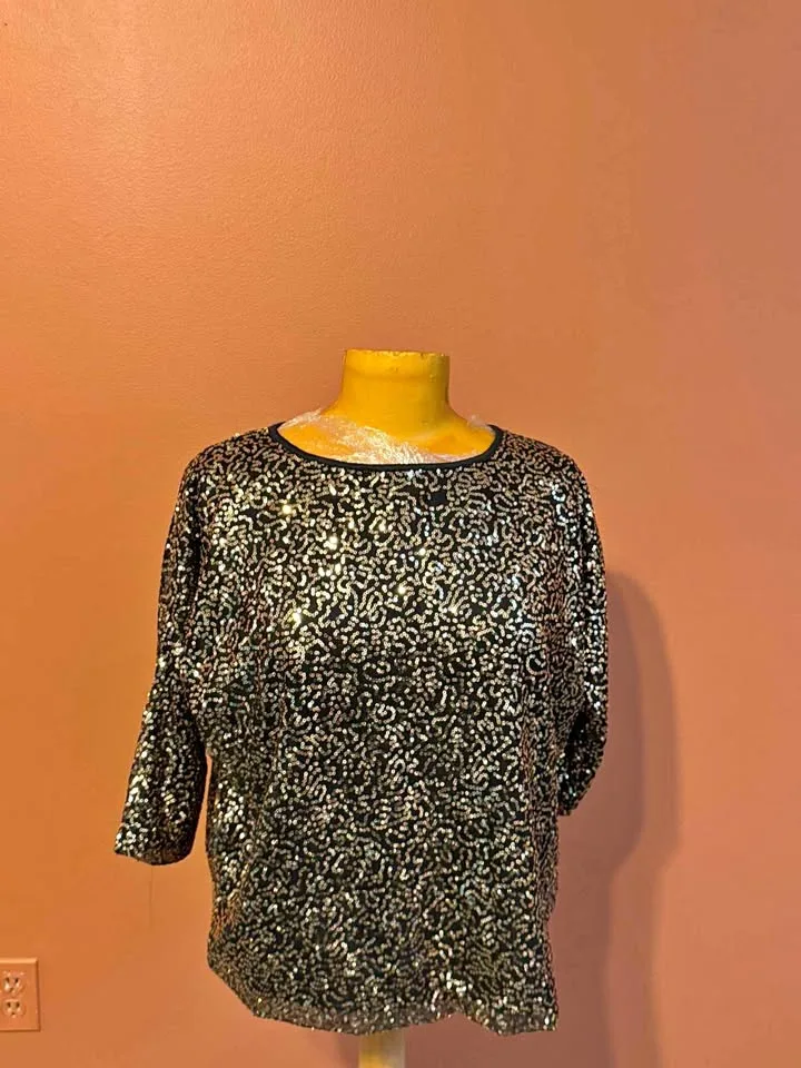 Brand New Size M Cleo Sequin Party Top – Black & Gold