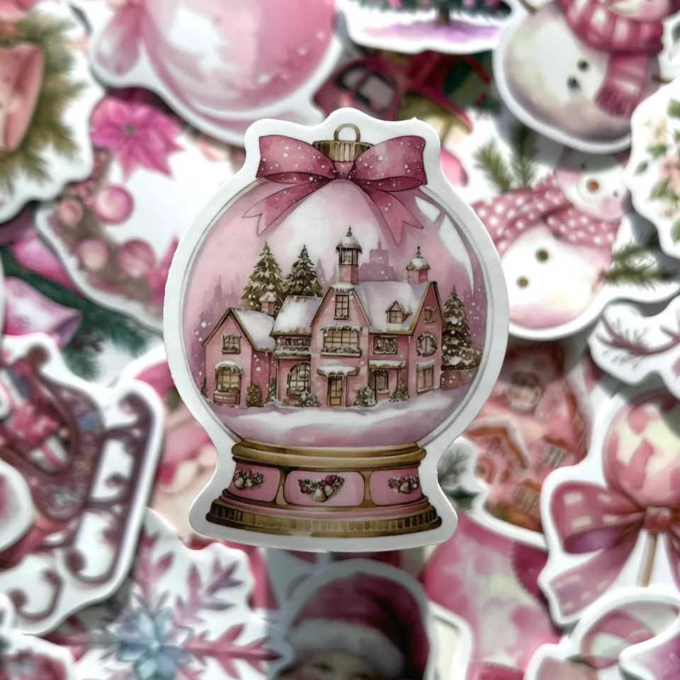 Pack of 50 Cute Pink Christmas Holiday Stickers image indicator(2)