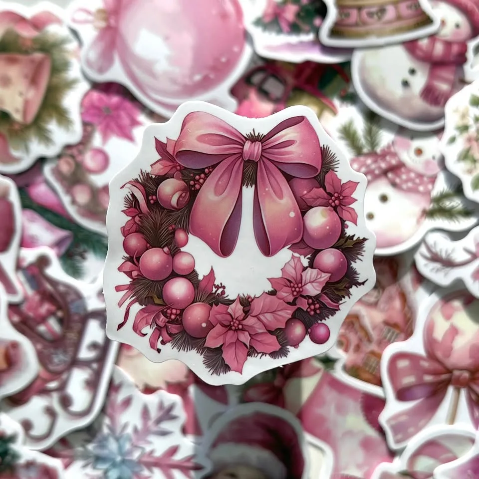 Pack of 50 Cute Pink Christmas Holiday Stickers image indicator(3)
