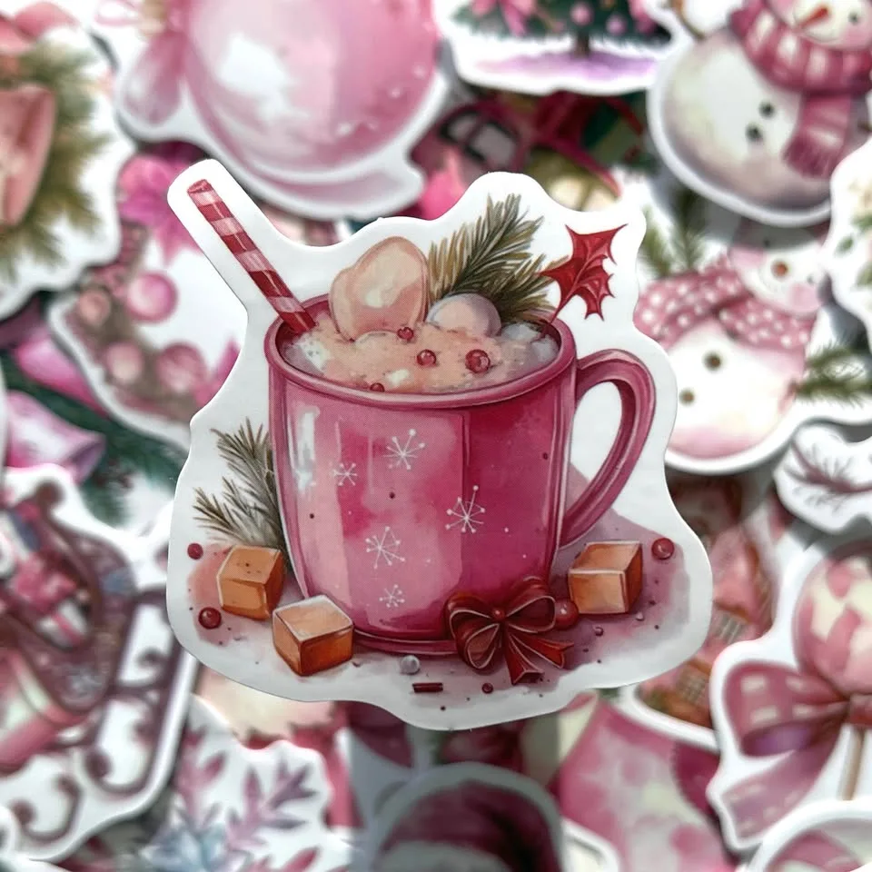 Pack of 50 Cute Pink Christmas Holiday Stickers image indicator(4)