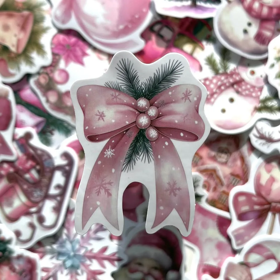 Pack of 50 Cute Pink Christmas Holiday Stickers image indicator(6)