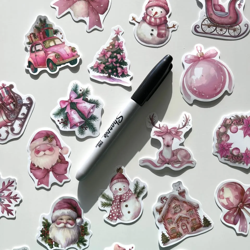 Pack of 50 Cute Pink Christmas Holiday Stickers image indicator(7)