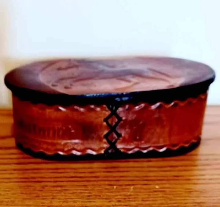 Antique Rare Handmade Leather Keepsake/Trinket Box image indicator(2)