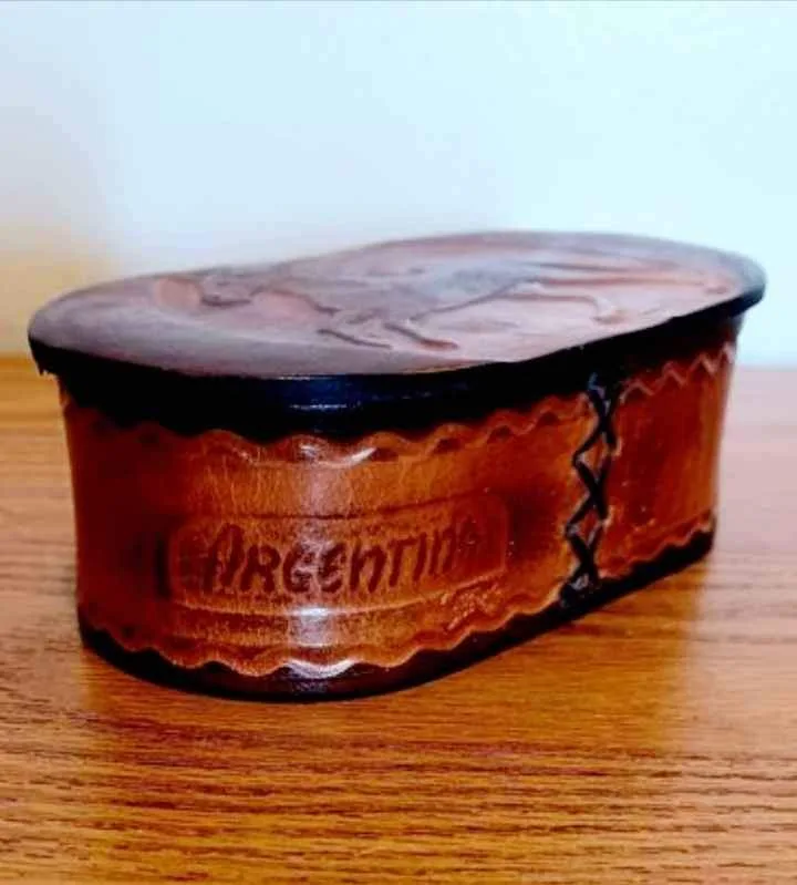 Antique Rare Handmade Leather Keepsake/Trinket Box image indicator(3)