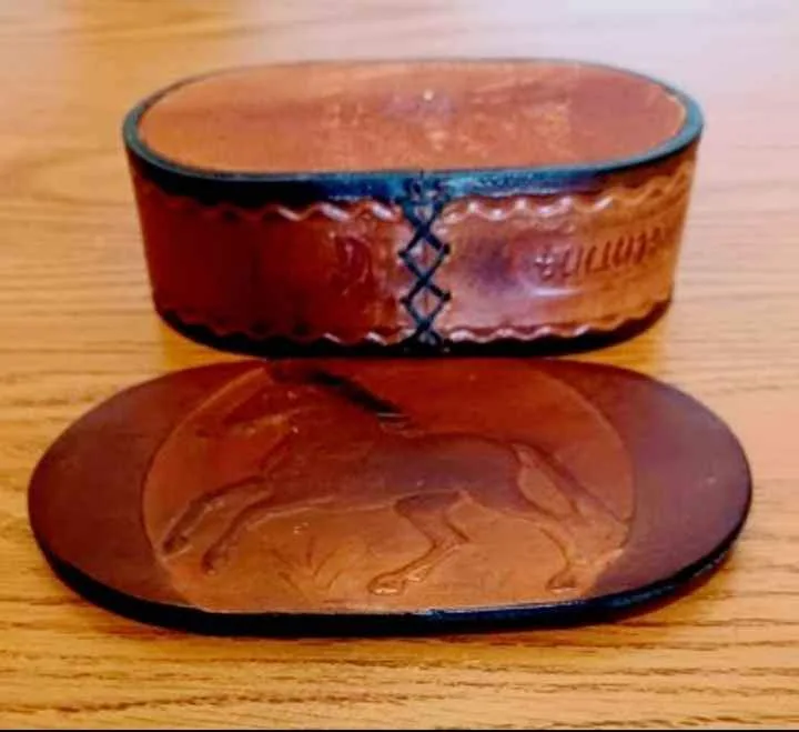 Antique Rare Handmade Leather Keepsake/Trinket Box image indicator(6)