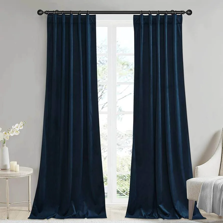Navy Blue Velvet Curtains W52 x L96 inches thumbnail