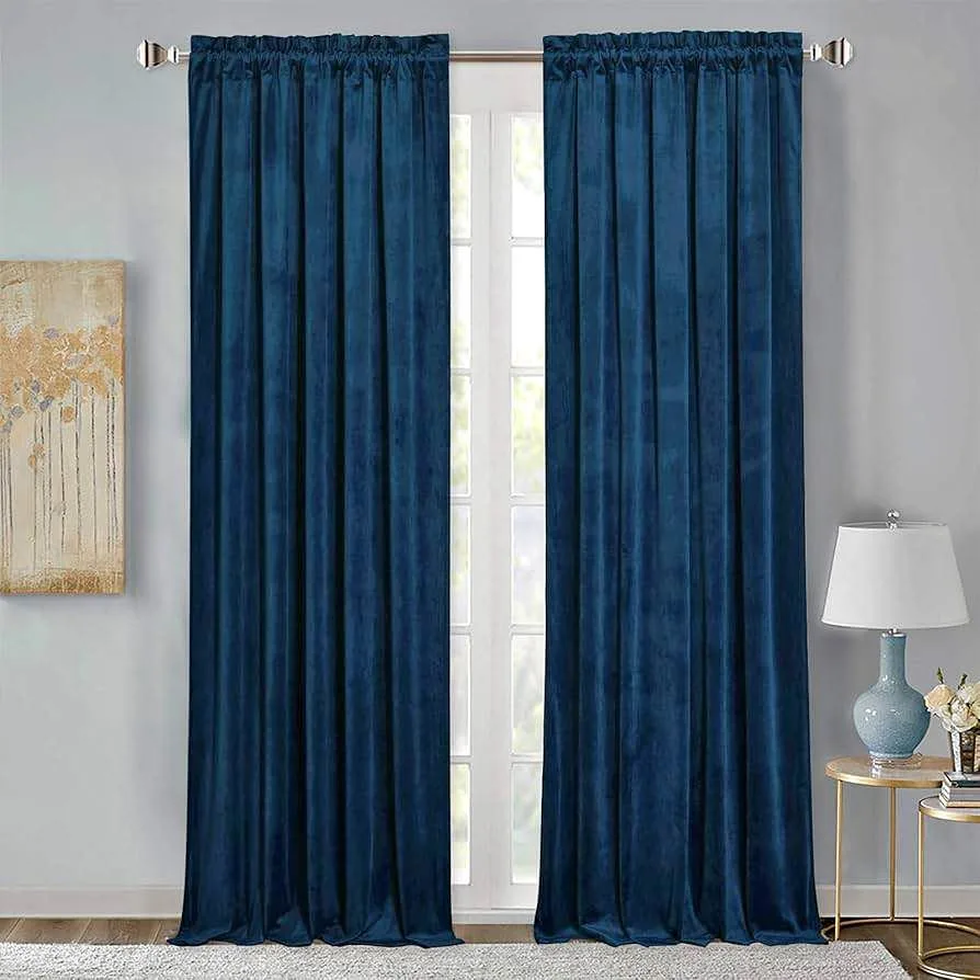 Brand new Navy Blue rod pocket Velvet Curtains W52 x L92 inches thumbnail
