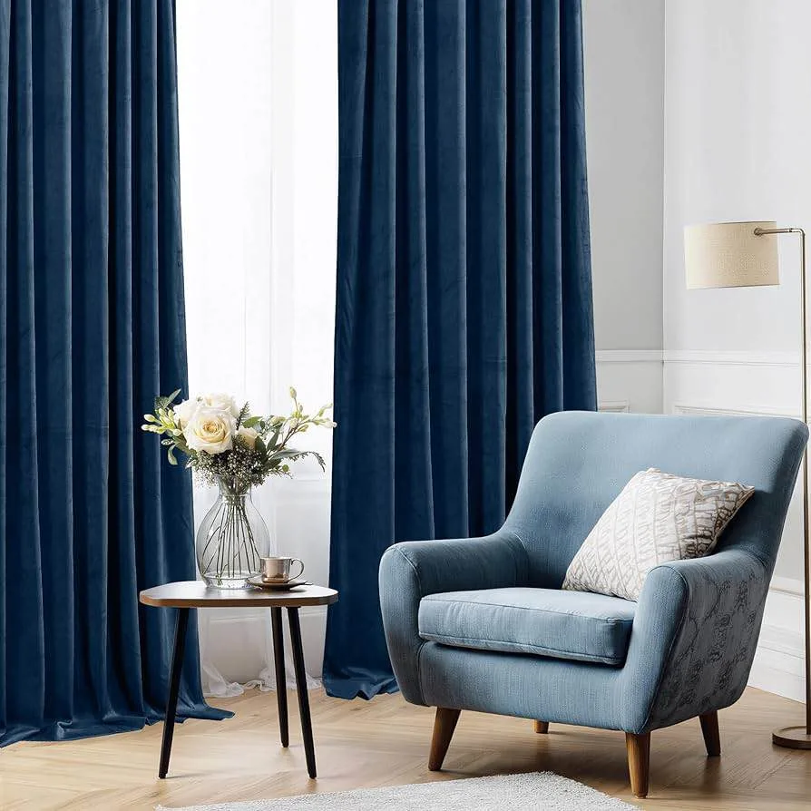 Brand new Navy Blue rod pocket Velvet Curtains W52 x L92 inches image indicator(2)