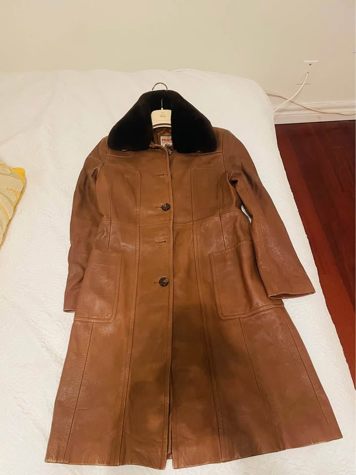 Leather Trench Coat with Fur
