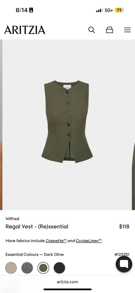 Aritzia Regal Vest - Ressential Size 2 NWT image indicator(4)