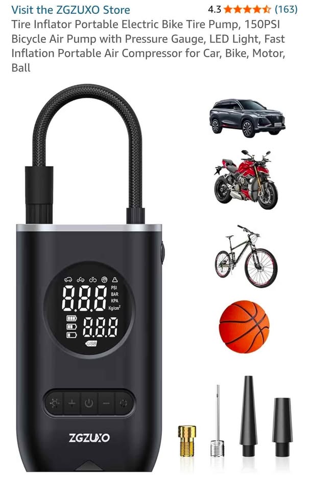 Tire Inflator Portable Electric Bike Tire Pump, 150PSI - photo 2