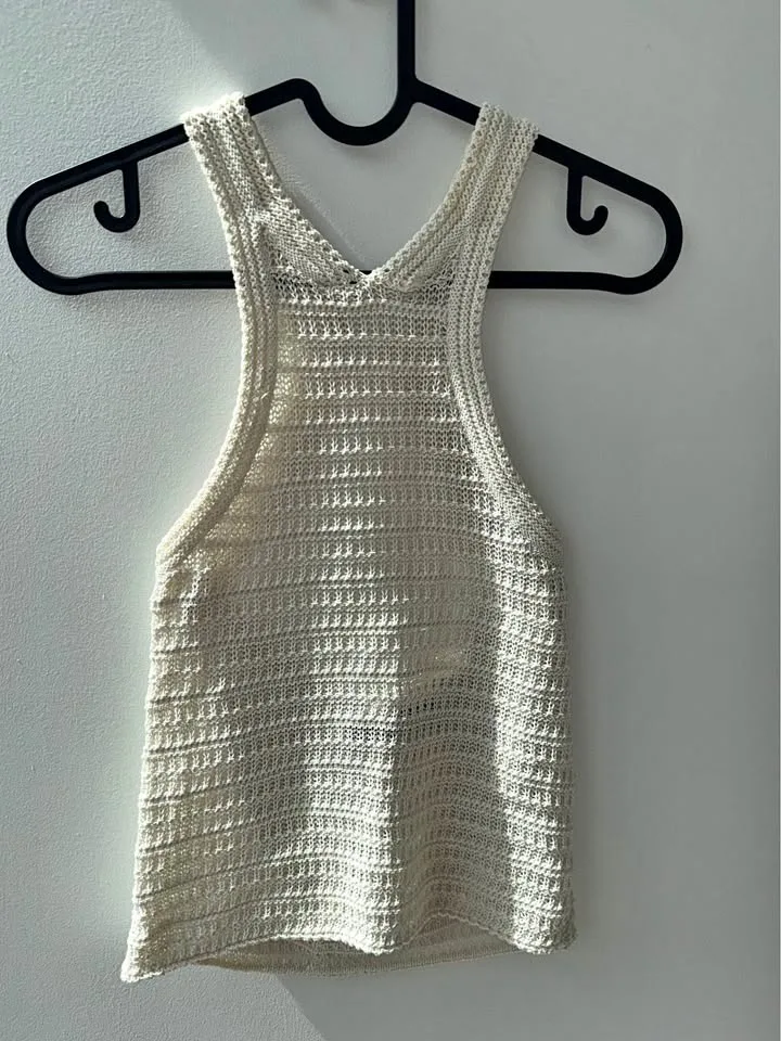 Mango Crochet Knit White Top XS