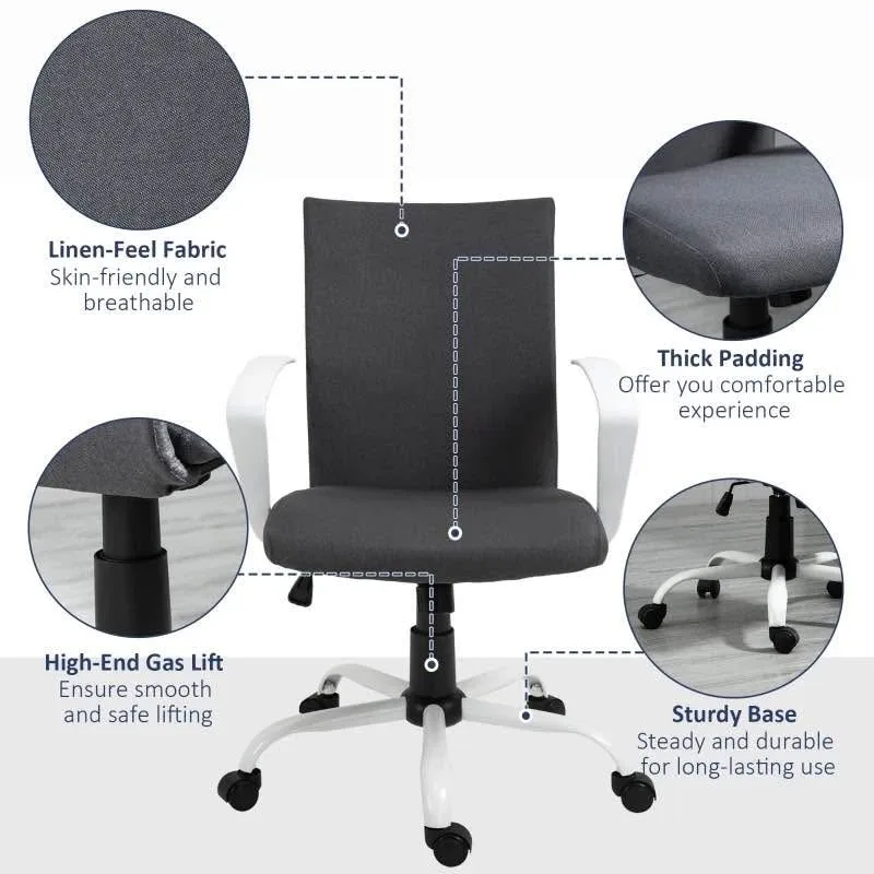 NEW Charcoal Grey Office Chair - Linen Swivel - Perfect WFH! image indicator(3)