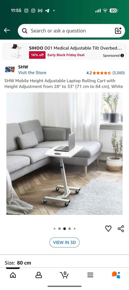 Mobile Height Adjustable Laptop Rolling Cart - photo 3