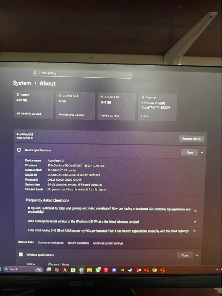 Acer nitro v15 intel core i7 13gen rtx4050 16 gb ram 512 gb image indicator(6)