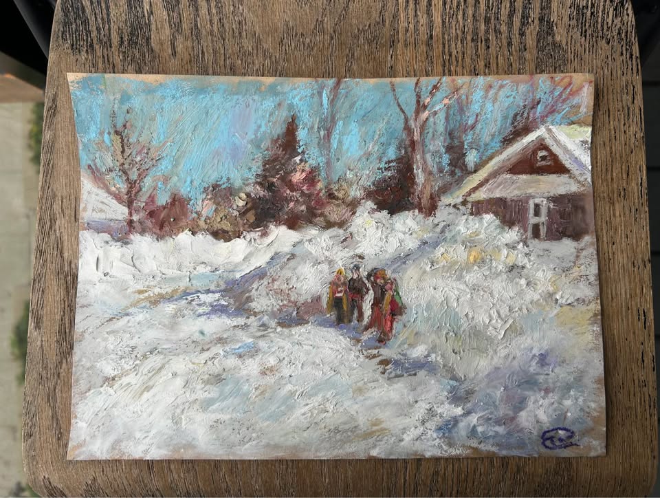 "Snow Day" Original Oil Pastel Painting - photo 2