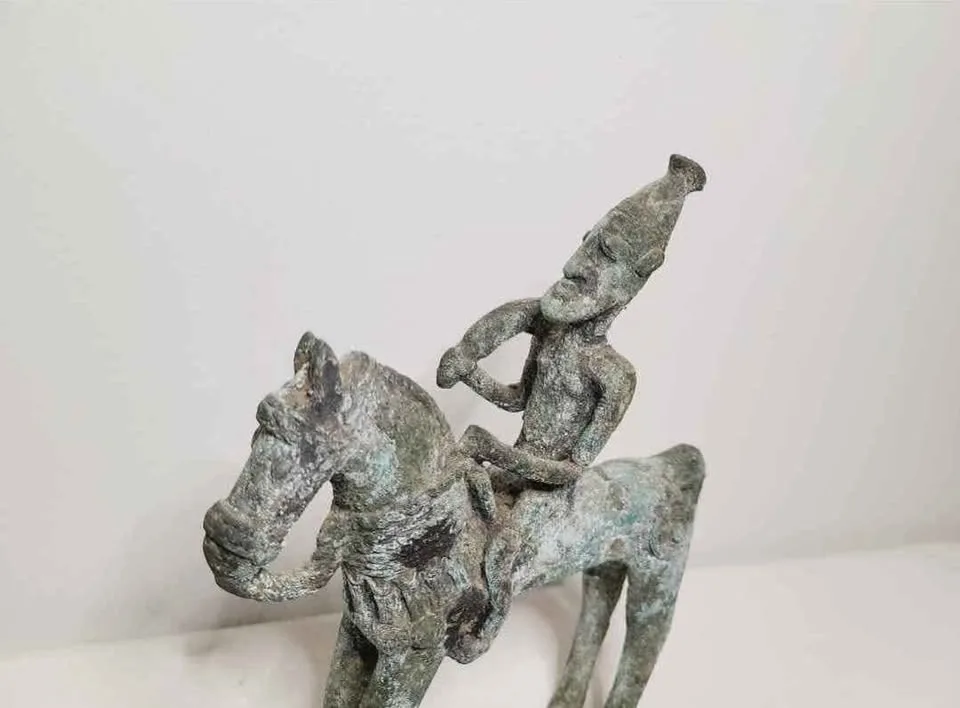 Rare Antique Bronze Dogon Rider & Horse From Mali - Africa - 8"H image indicator(3)