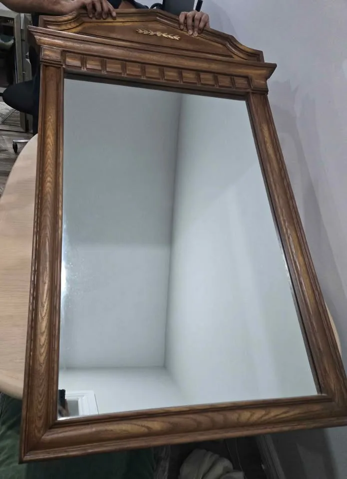 Large mirror with vintage wooden frame