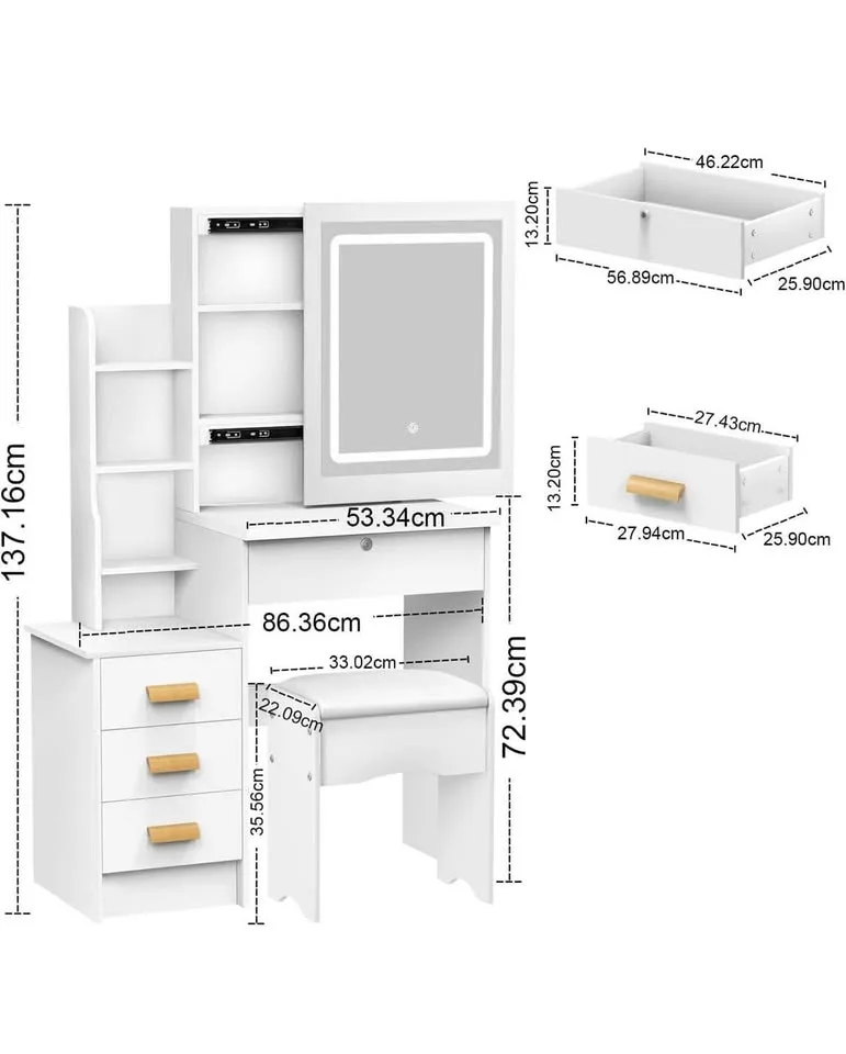 ✨ Makeup Vanity Desk with LED Light Mirror & Drawers – White-Qua image indicator(2)
