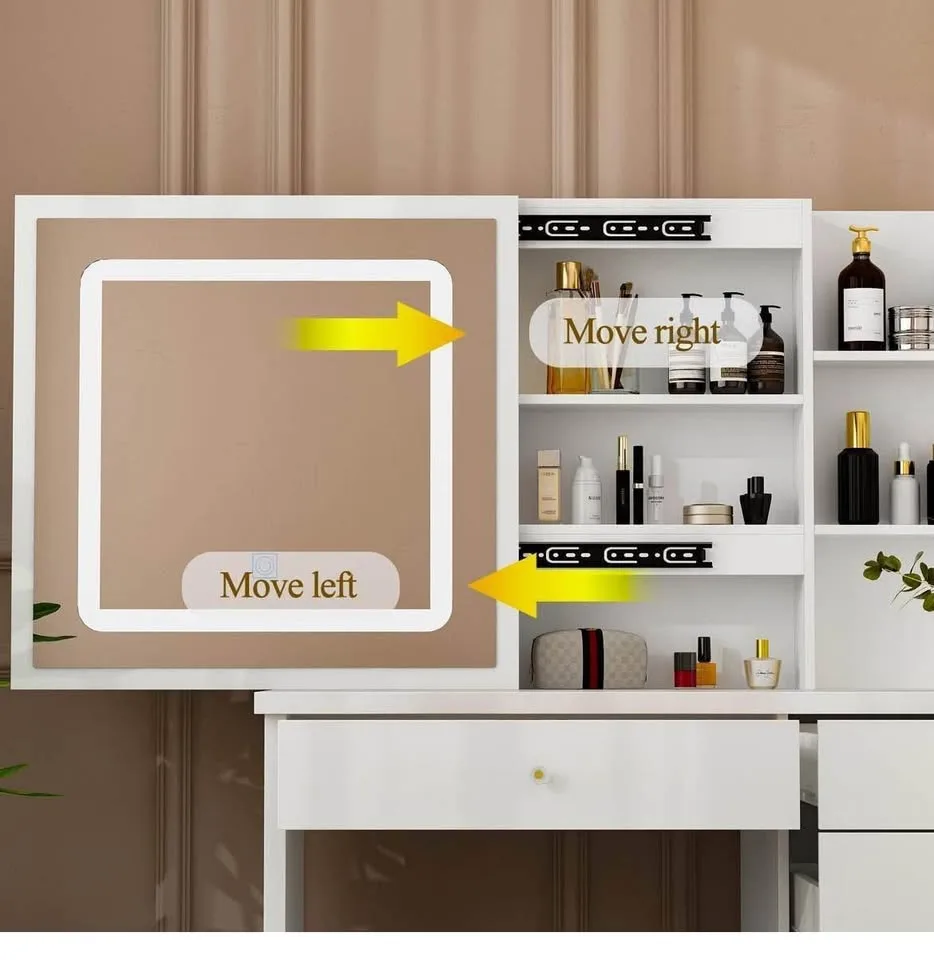 ✨ Makeup Vanity Desk with LED Light Mirror & Drawers – White-Qua image indicator(5)