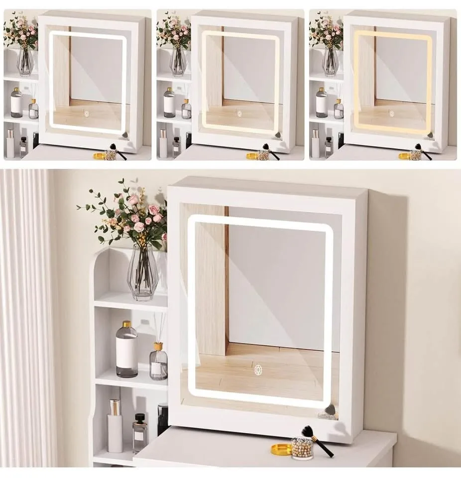 ✨ Makeup Vanity Desk with LED Light Mirror & Drawers – White-Qua image indicator(6)