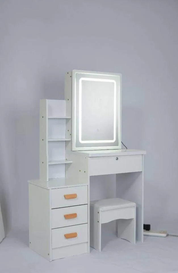 ✨ Makeup Vanity Desk with LED Light Mirror & Drawers – White-Qua image indicator(9)