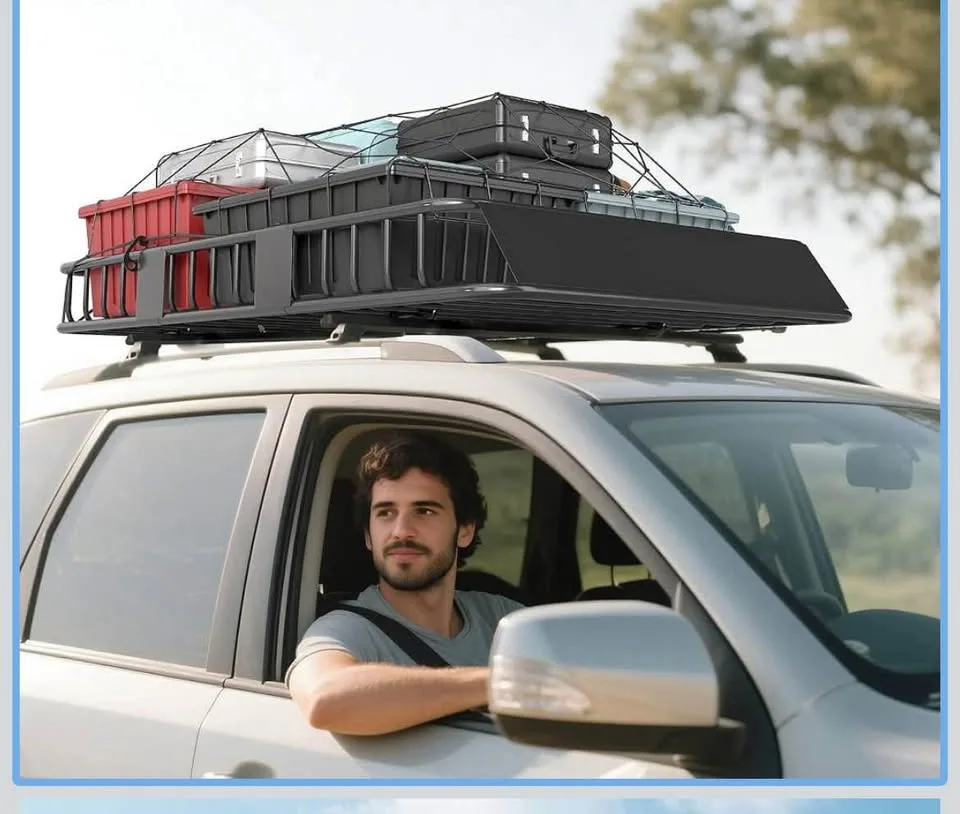 🚗 Heavy-Duty Adjustable Roof Cargo Basket | Brand New! image indicator(8)
