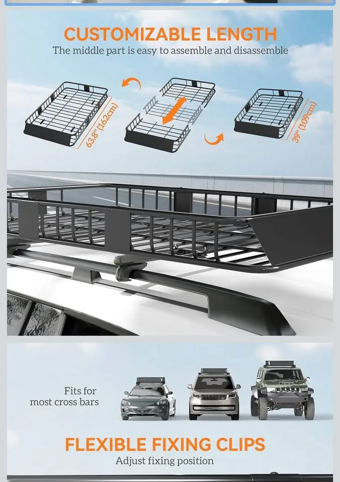 🚗 Heavy-Duty Adjustable Roof Cargo Basket | Brand New! image indicator(9)