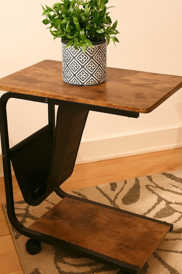C-Shaped Side Table, 23”, with Pocket and Wheels