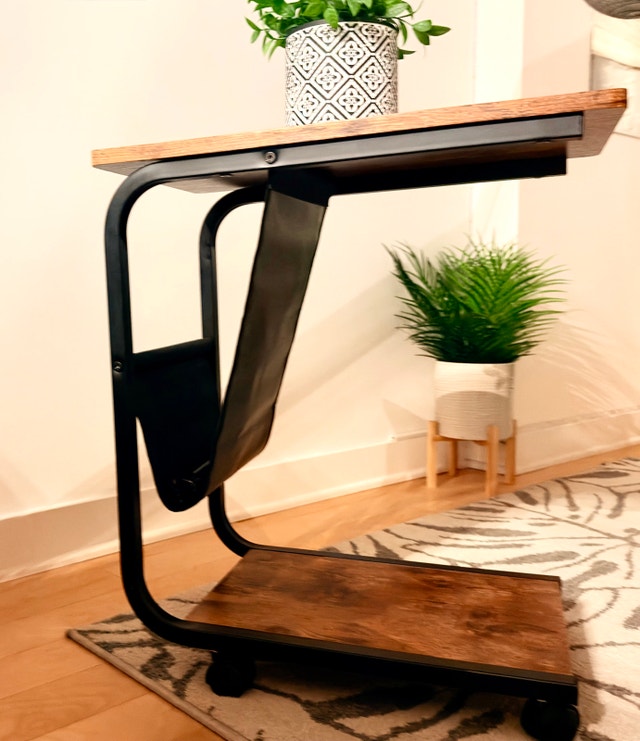 C-Shaped Side Table, 23”, with Pocket and Wheels - photo 2