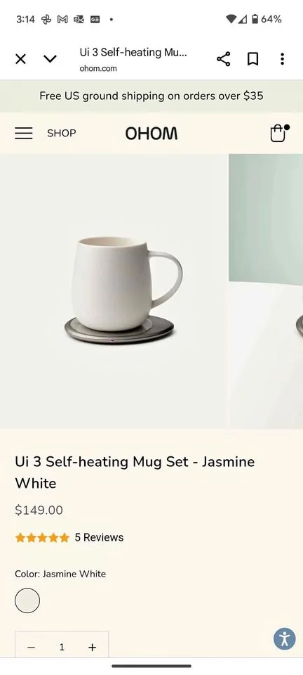 Ohom UI ceramic self heating mug and tea/coffee sleeve