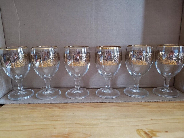 Set of 6 MCM Gold Print Bar Glasses