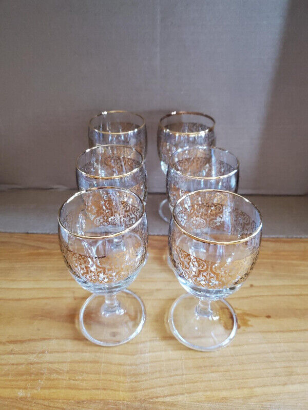 Set of 6 MCM Gold Print Bar Glasses - photo 2