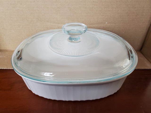 Vintage French White Casserole - Smaller Oval