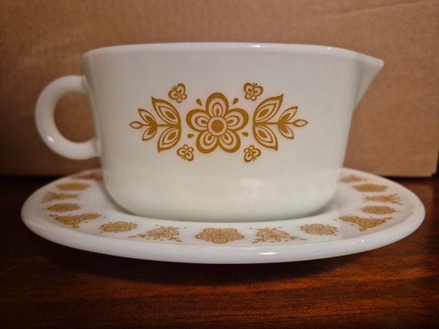 Vintage Pyrex Gravy Boat - Butterfly Gold
