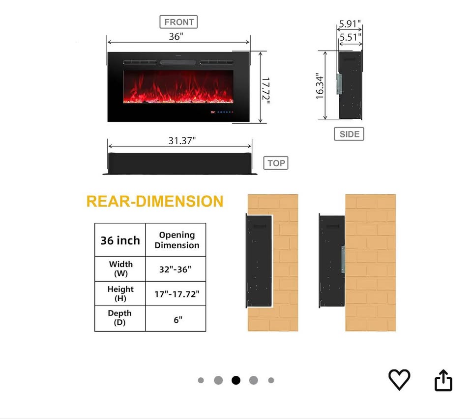 36 Inches Electric Fireplace Inserts - photo 2