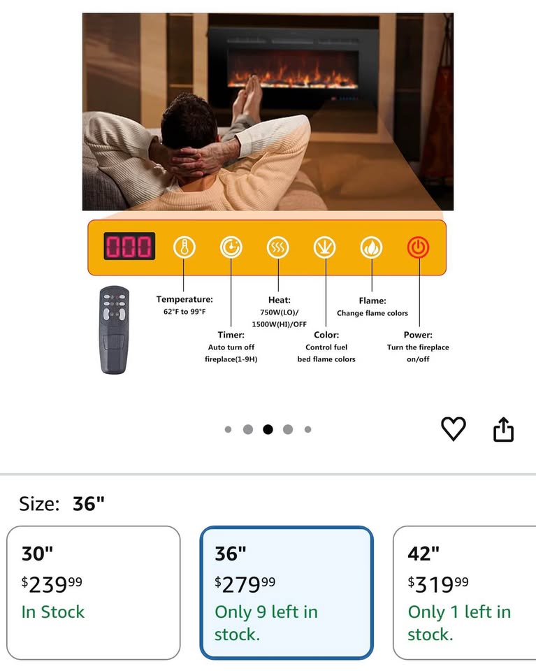 36 Inches Electric Fireplace Inserts - photo 3