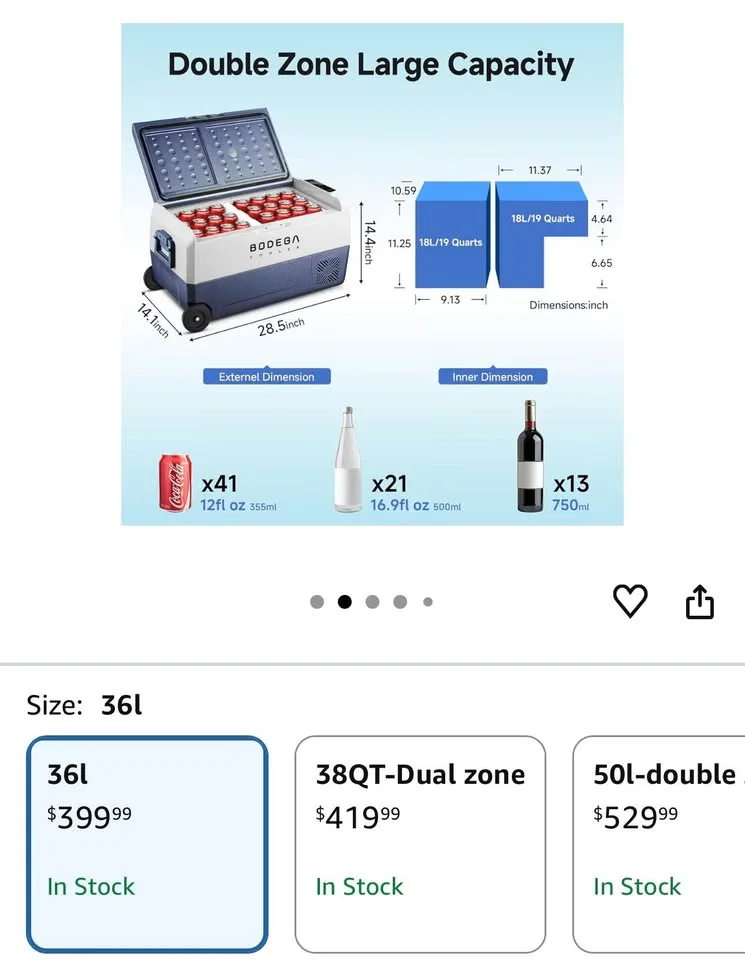 BODEGACOOLER 12 Volt Car Refrigerator,38 Quart image indicator(2)