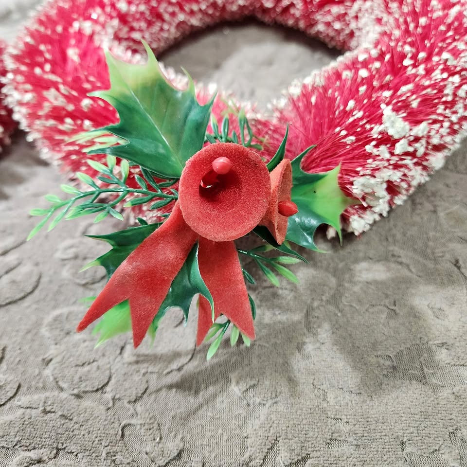 3 Flocked Vintage Christmas Bottle Brush Wreaths