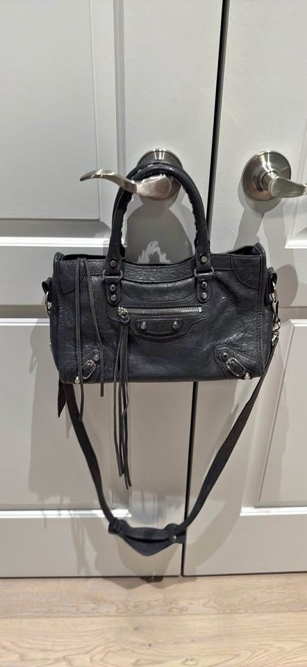 Grey leather handbag
