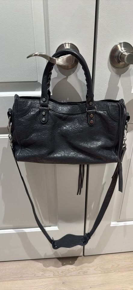 Grey leather handbag - photo 2