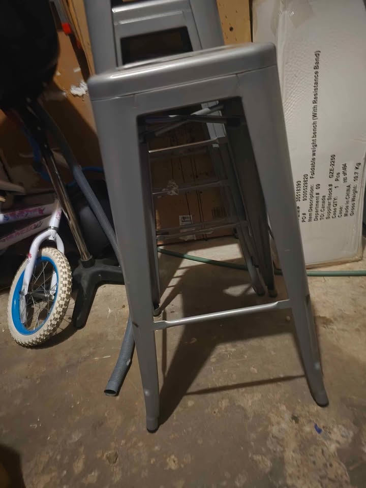 3 Kitchen Island/ Industrial Metal Stool - Bar Height, 30", Gray - photo 2