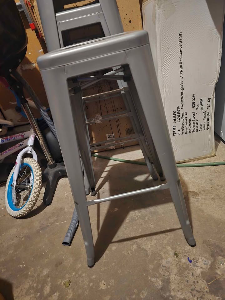 3 Kitchen Island/ Industrial Metal Stool - Bar Height, 30", Gray - photo 3