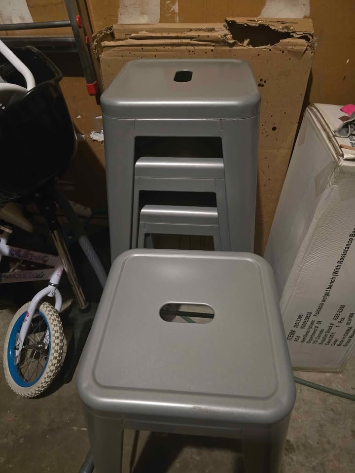 3 Kitchen Island/ Industrial Metal Stool - Bar Height, 30", Gray - photo 5