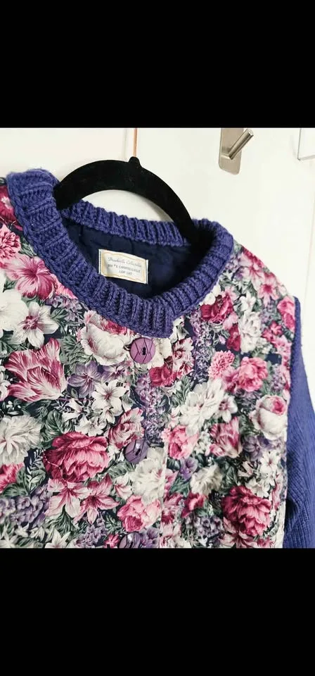 Vintage Quilted Floral Blue Knit Cardigan Sweater image indicator(3)